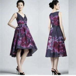 Lela Rose Neiman Marcus‎ for Target Cotton Silk Floral Midi Dress Size 6 Purple